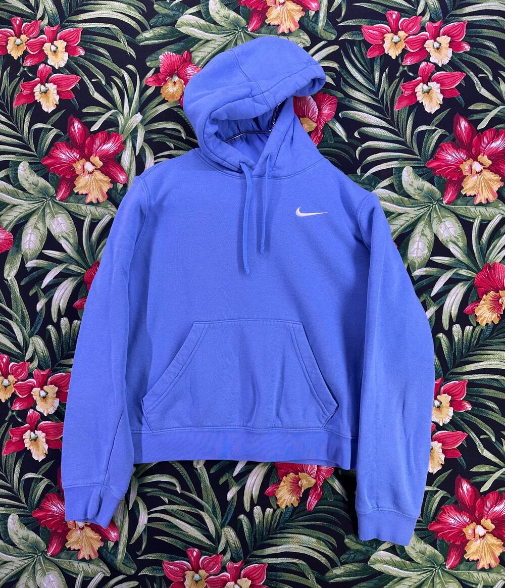 Nike White Swoosh Blue Hoodie Cropped Hoodie Size Small